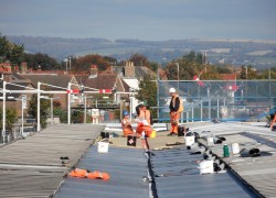 Commercial roof project in progress.